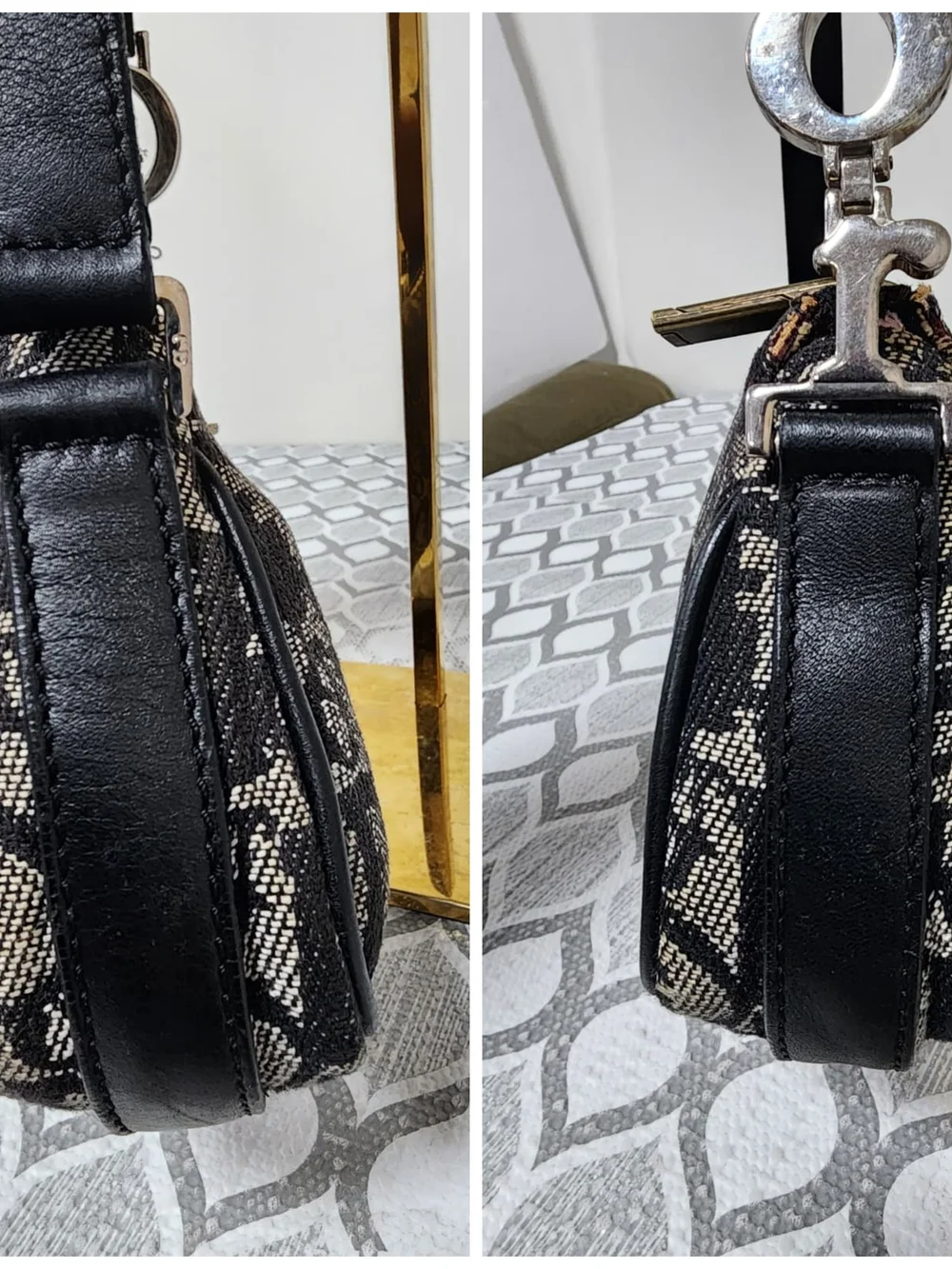 CHRISTIAN DIOR Monogram Shoulder Bag Pochette Black/Grey
